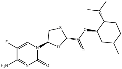 (2R,5S)-5-(4-amino-5-fluor-2-oxo-l(2H)-pyrimidinyl)-1,3-oxatiolan-2-karboxylsyra, (1R,2S,5R)-5- metyl-2-(l-metyletyl)cyklohexylester