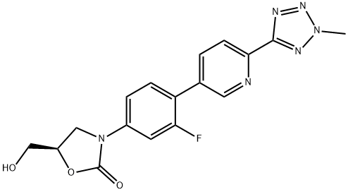 (R)-3-(3-fluor-4-(6-(2-metyl-2H-tetrazol-5-yl)pyridin-3-yl)fenyl)-5-(hydroximetyl)oxazolidin-2-on