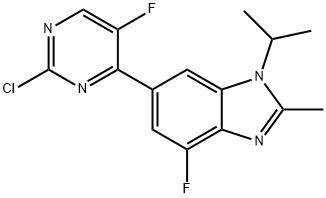 1H-bensimidazol, 6-(2-klor-5-fluor-4-pyrimidinyl)-4-fluor-2-metyl-1-(1-metyletyl)-