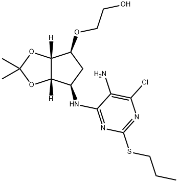 2-(((3aR,4S,6R,6aS)-6-((5-amino-6-klor-2-(propyltio)pyrimidin-4-yl)amino)-2,2-dimetyltetrahydro-3aH-cyklopenta[ d][1,3]dioxol-4-yl)oxi)etanol