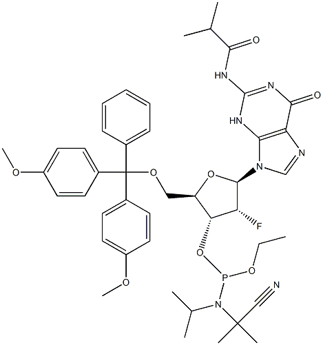 5'-O-[bis(4-metoxifenyl)fenylmetyl]-2'-deoxi-2'-fluor-N-(2-metyl-1-oxopropyl)guanosin 3'-[2-cyanoetyl N,N-bis( 1-metyletyl)fosforamidit]