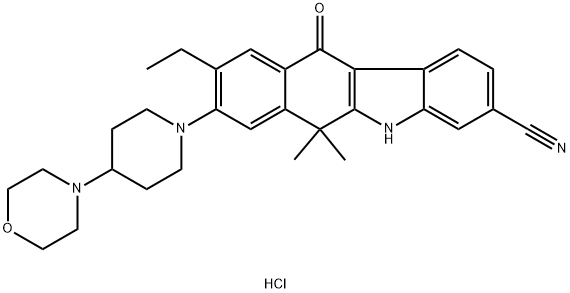 9-etyl-6,6-dimetyl-8-(4-morfolinopiperidin-1-yl)-11-oxo-5a,6,11,lla-tetrahydro-5H-benso[b]karbazol-3-karbonitrilhydroklorid
