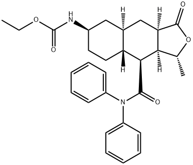 Etyl ((1R,3aR,4aR,6R,8aR,9S,9aS)-9-(difenylkarbamoyl)-1-metyl-3-oxododekahydronafto[2,3-c]furan-6-yl)karbamat
