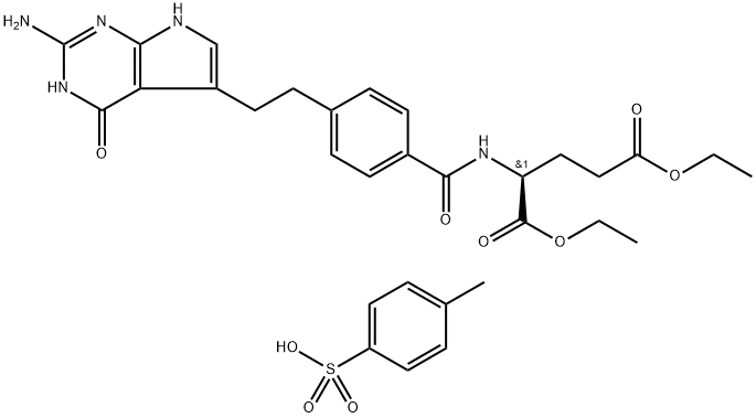 N-[4-[2-(2-amino-4,7-dihydro-4-oxo-3H-pyrrolo[2,3-d]pyrimidin-5-yl)etyl]bensoyl]-L-glutaminsyra 1, 5-dietylester 4-metylbensensulfonat